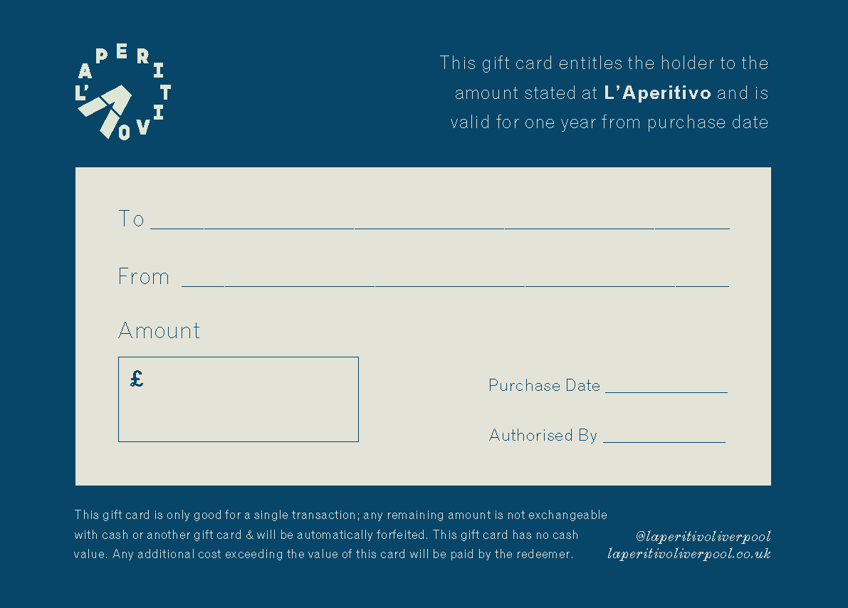 L'Aperitivo Bold Street Gift Card